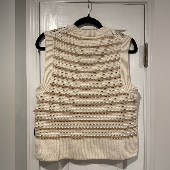 NWT French Connection Size L Ivory Gold Stripe Cotton Blend Sleeveless Knit Top - Picture 6 of 12
